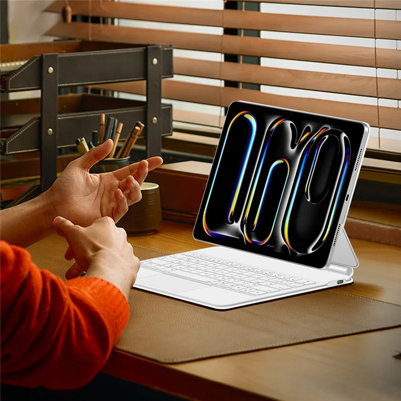 For iPad Pro 11 (2025) / 11 (2024) Smart Pogo Pin Direct Connection Keyboard (French Layout) + Leather Tablet Case - White