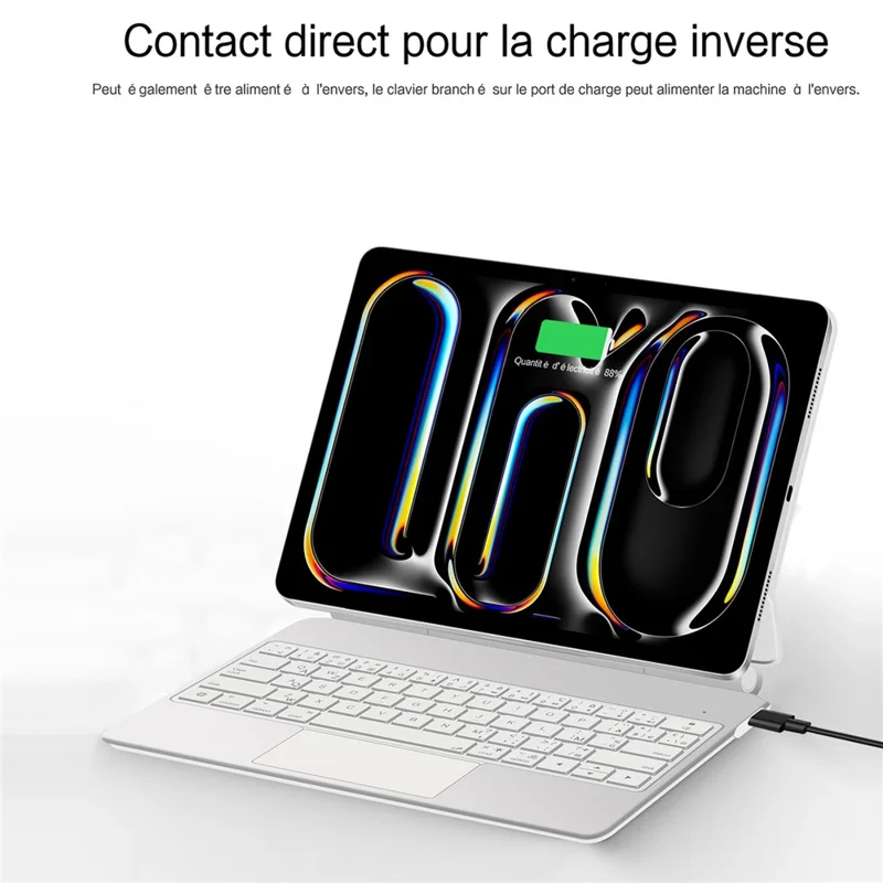 For iPad Pro 11 (2025) / 11 (2024) Smart Pogo Pin Direct Connection Keyboard (French Layout) + Leather Tablet Case - White