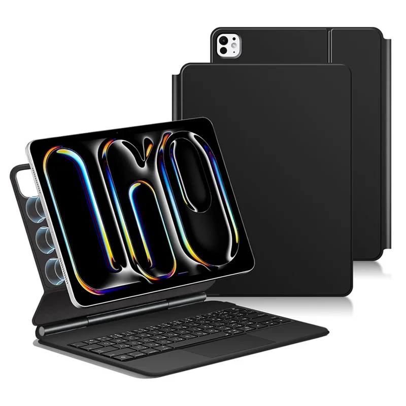 For iPad Pro 11 (2025) / 11 (2024) Smart Pogo Pin Direct Connection Keyboard (Japanese Layout) + Leather Tablet Case - Black