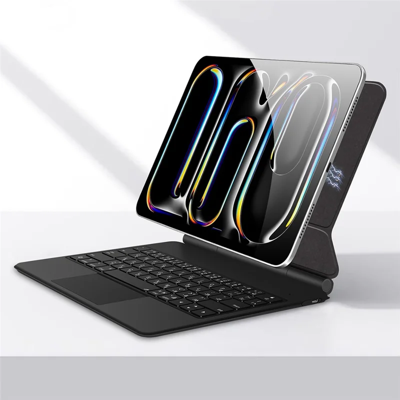 For iPad Pro 11 (2025) / 11 (2024) Smart Pogo Pin Direct Connection Keyboard (Japanese Layout) + Leather Tablet Case - Black