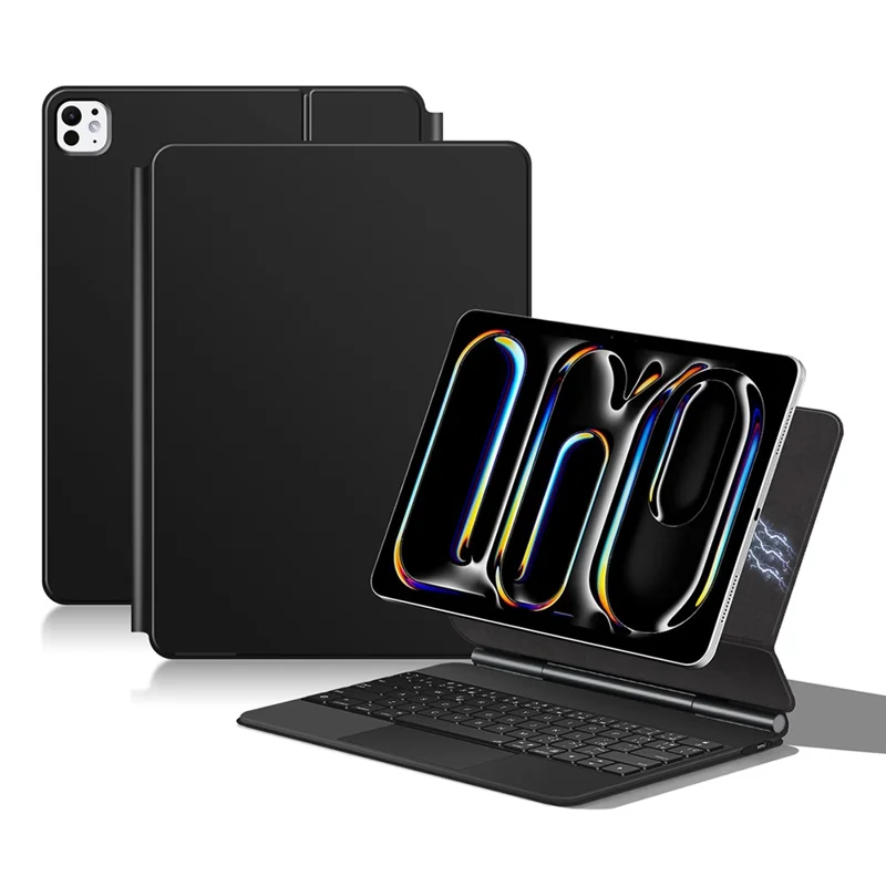 For iPad Pro 11 (2025) / 11 (2024) Smart Pogo Pin Direct Connection Keyboard (Spanish Layout) + Leather Tablet Case - Black