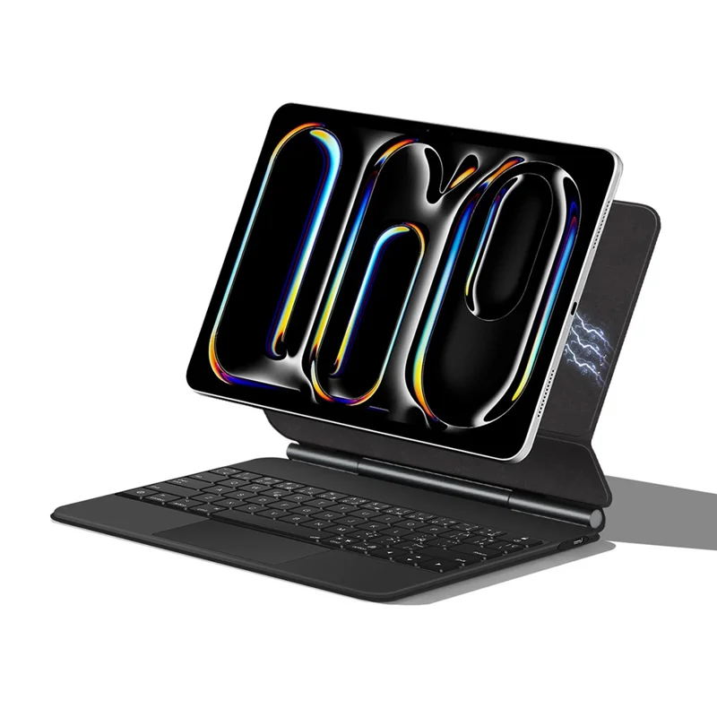 For iPad Pro 11 (2025) / 11 (2024) Smart Pogo Pin Direct Connection Keyboard (Spanish Layout) + Leather Tablet Case - Black