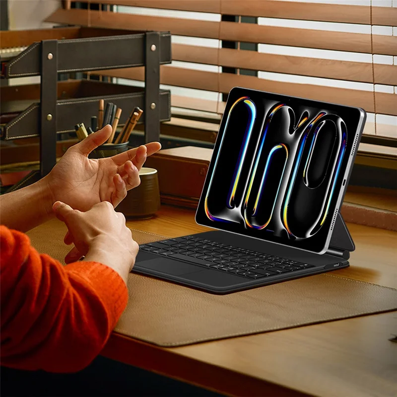 For iPad Pro 11 (2025) / 11 (2024) Smart Pogo Pin Direct Connection Keyboard (Spanish Layout) + Leather Tablet Case - Black