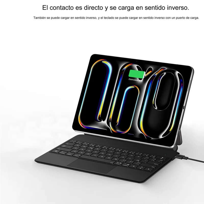 For iPad Pro 11 (2025) / 11 (2024) Smart Pogo Pin Direct Connection Keyboard (Spanish Layout) + Leather Tablet Case - Black