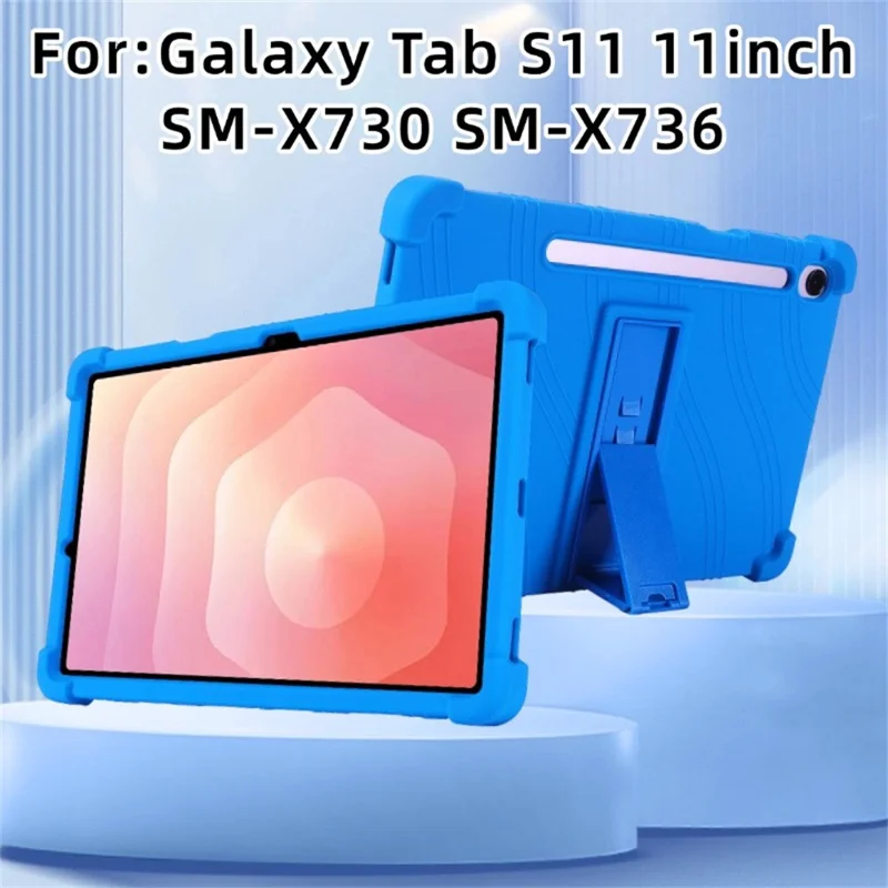 For Samsung Galaxy Tab S11 Case Adjustable Kickstand Silicone Tablet Protective Cover - Dark Blue