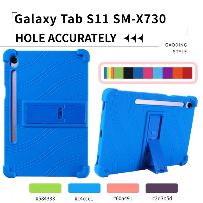 For Samsung Galaxy Tab S11 Case Adjustable Kickstand Silicone Tablet Protective Cover - Dark Blue