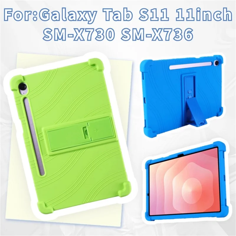 For Samsung Galaxy Tab S11 Case Adjustable Kickstand Silicone Tablet Protective Cover - Dark Blue