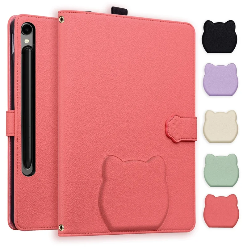 For Samsung Galaxy Tab S11 Ultra Wallet Case Leather Stand Tablet Cover with Stylus Holder, 3D Effect Cat Pattern - Watermelon Red