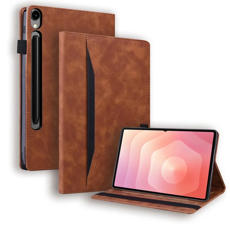 For Samsung Galaxy Tab S11 Ultra Case PU Leather Protective Folio Tablet Cover with Card Holder - Brown