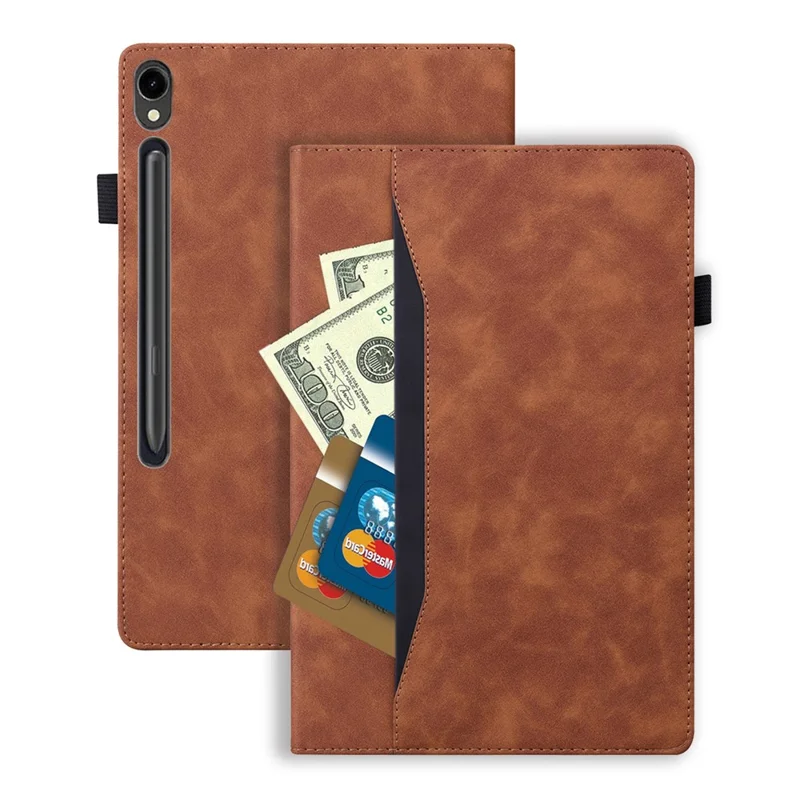 For Samsung Galaxy Tab S11 Ultra Case PU Leather Protective Folio Tablet Cover with Card Holder - Brown