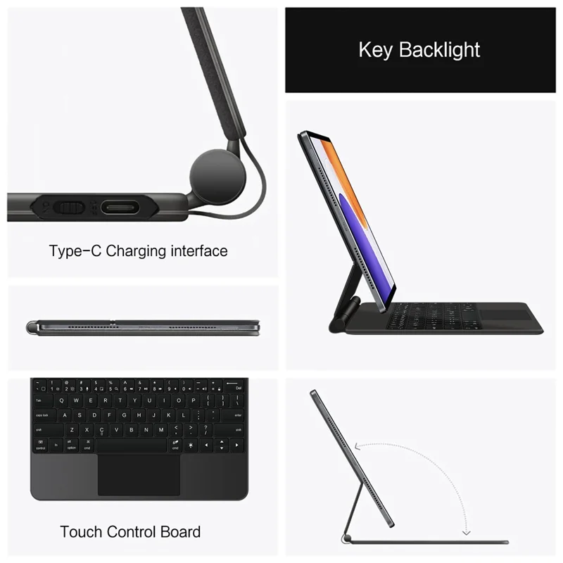 For Xiaomi Pad 7S Pro 12.5 Magnetic Floating Bluetooth-Compatible Keyboard (English) + Leather Tablet Case - Black