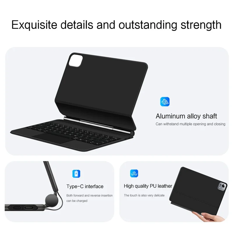 For Xiaomi Pad 7S Pro 12.5 Magnetic Floating Bluetooth-Compatible Keyboard (English) + Leather Tablet Case - Black