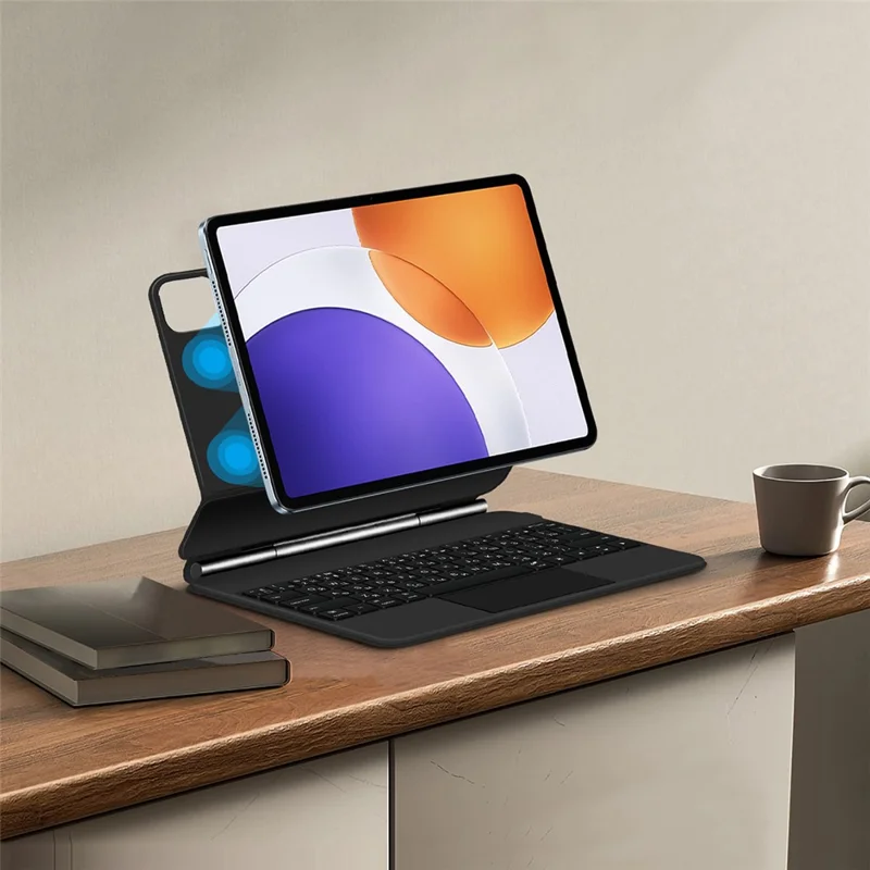 For Xiaomi Pad 7S Pro 12.5 Magnetic Floating Bluetooth-Compatible Keyboard (Russian) + Leather Tablet Case - Black