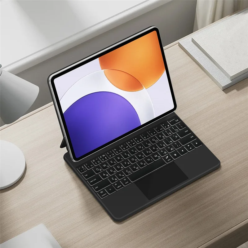 For Xiaomi Pad 7S Pro 12.5 Magnetic Floating Bluetooth-Compatible Keyboard (Russian) + Leather Tablet Case - Black