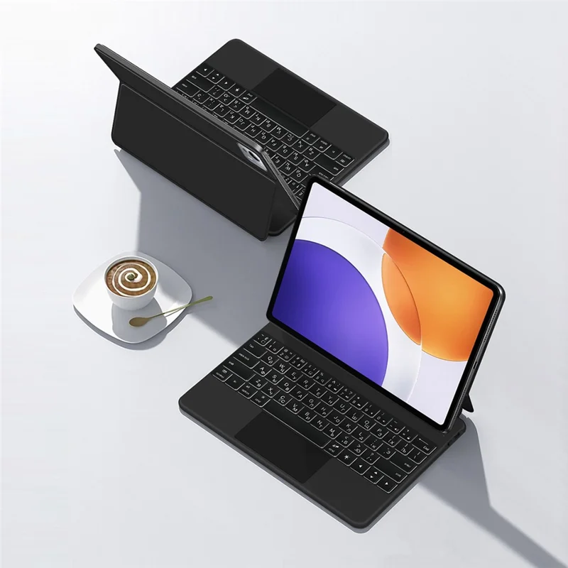 For Xiaomi Pad 7S Pro 12.5 Magnetic Floating Bluetooth-Compatible Keyboard (Russian) + Leather Tablet Case - Black