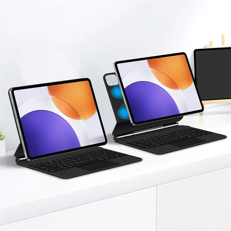 For Xiaomi Pad 7S Pro 12.5 Magnetic Floating Bluetooth-Compatible Keyboard (Russian) + Leather Tablet Case - Black