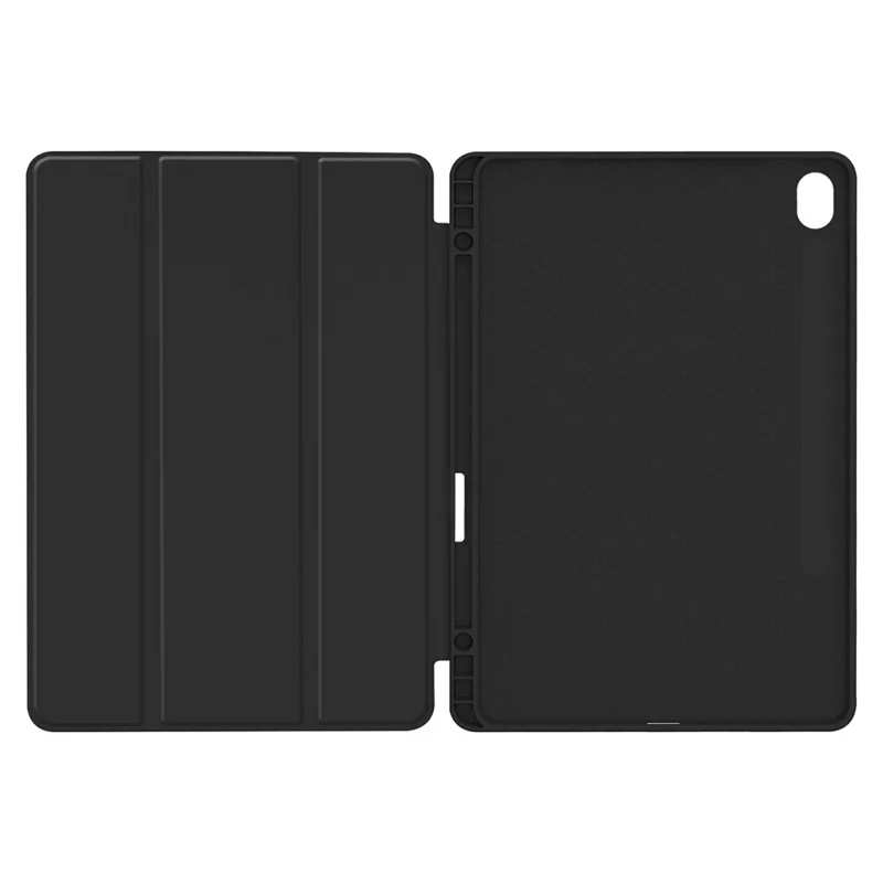 For Samsung Galaxy Tab S11 Case Trifold Stand Solid Color Leather Tablet Cover with Pen Slot - Black