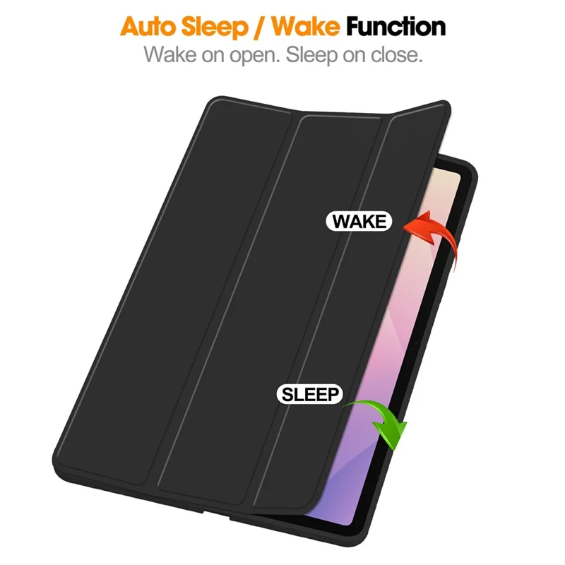 For Samsung Galaxy Tab S11 Case Trifold Stand Solid Color Leather Tablet Cover with Pen Slot - Black