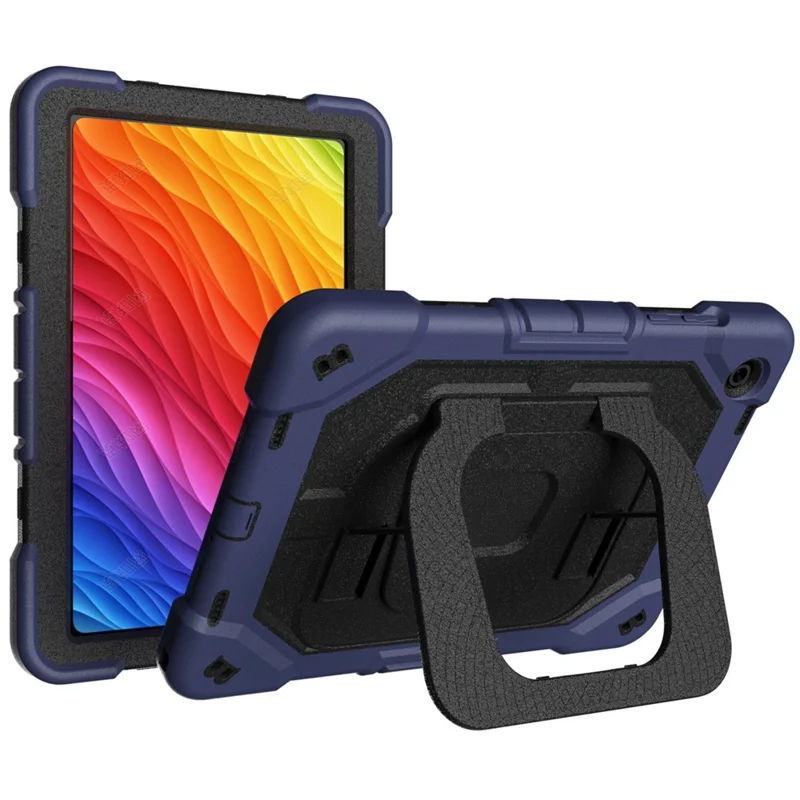 For Samsung Galaxy Tab A11+ Case Kickstand Silicone + PC Shockproof Protective Tablet Cover - Navy Blue + Black