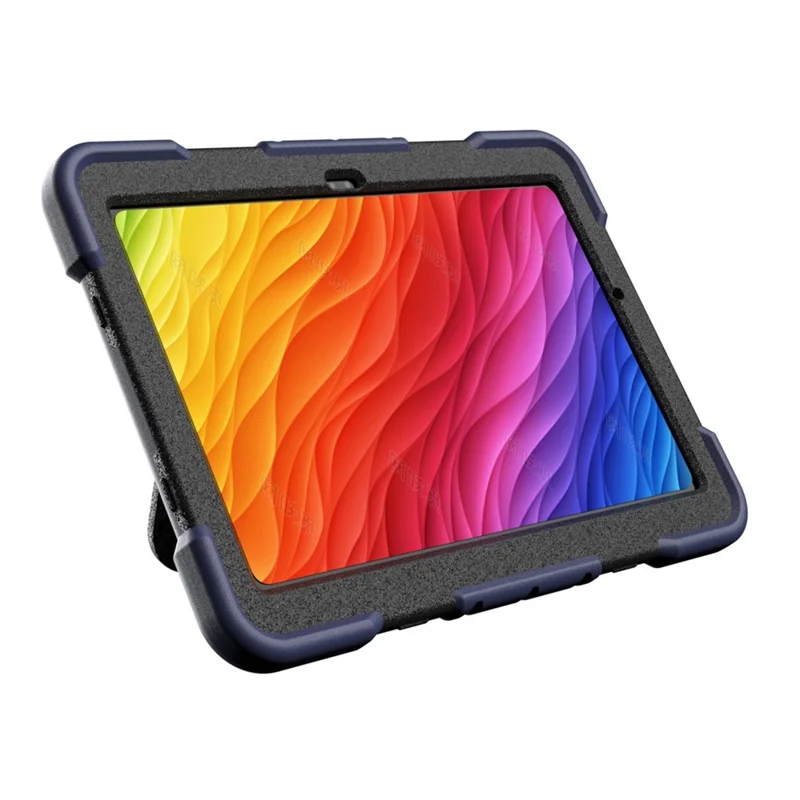 For Samsung Galaxy Tab A11+ Case Kickstand Silicone + PC Shockproof Protective Tablet Cover - Navy Blue + Black