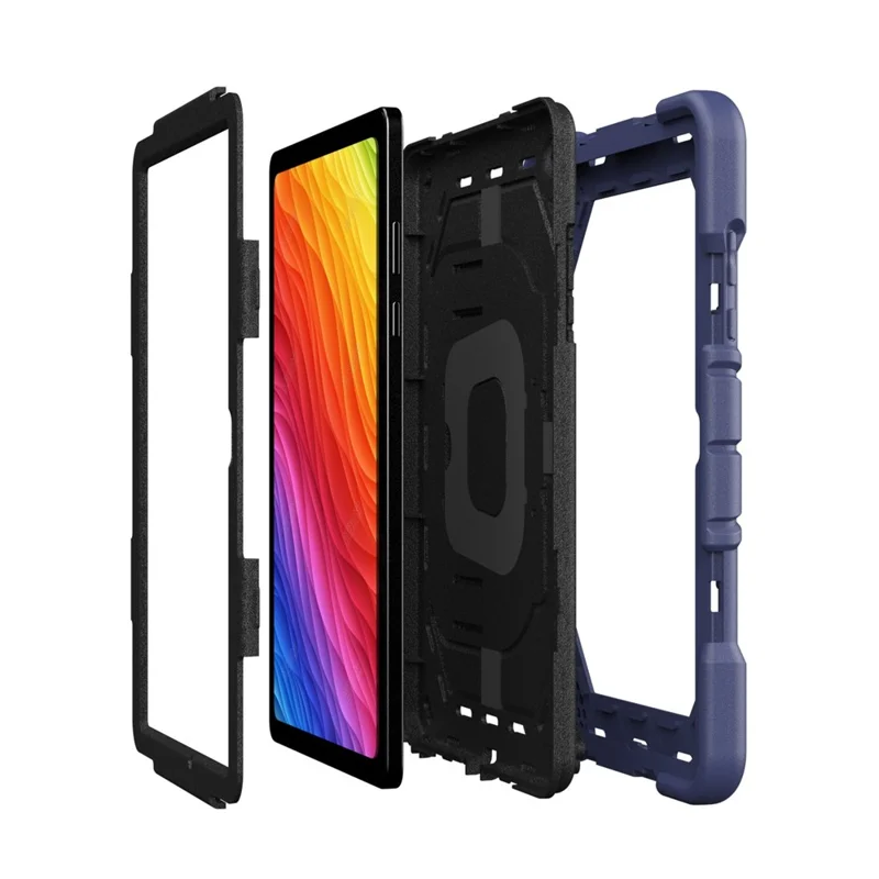 For Samsung Galaxy Tab A11+ Case Kickstand Silicone + PC Shockproof Protective Tablet Cover - Navy Blue + Black