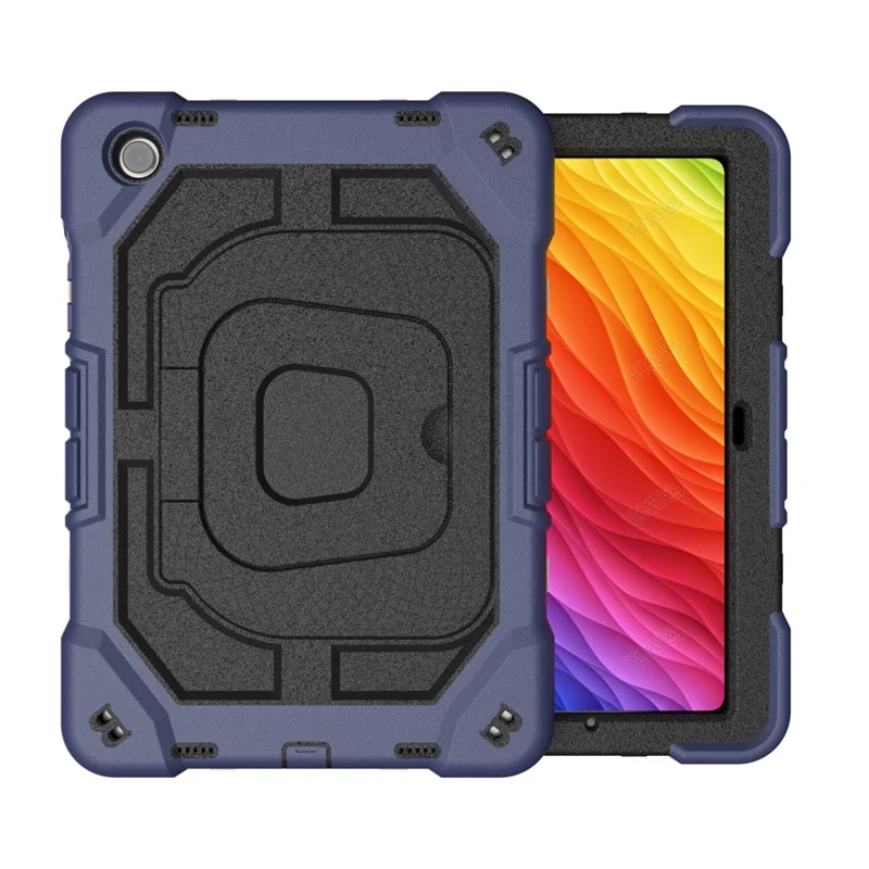 For Samsung Galaxy Tab A11+ Case Kickstand Silicone + PC Shockproof Protective Tablet Cover - Navy Blue + Black