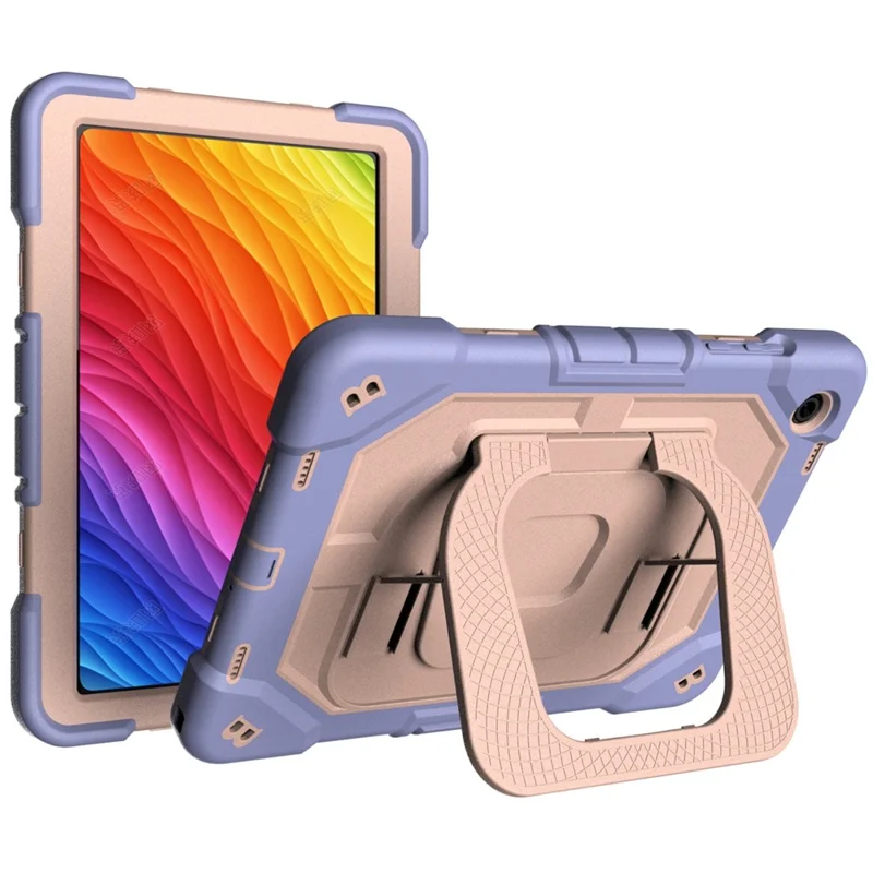 For Samsung Galaxy Tab A11 Case Kickstand Silicone + PC Shockproof Protective Tablet Cover - Purple + Rose Gold