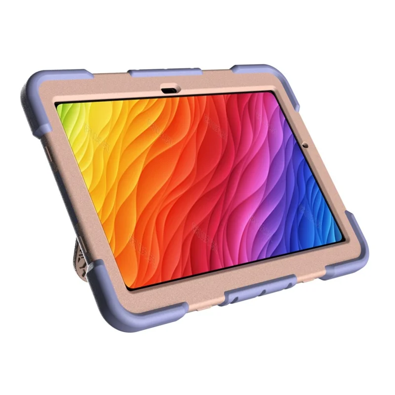For Samsung Galaxy Tab A11 Case Kickstand Silicone + PC Shockproof Protective Tablet Cover - Purple + Rose Gold