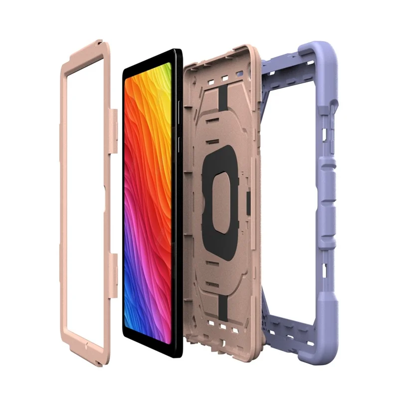 For Samsung Galaxy Tab A11 Case Kickstand Silicone + PC Shockproof Protective Tablet Cover - Purple + Rose Gold