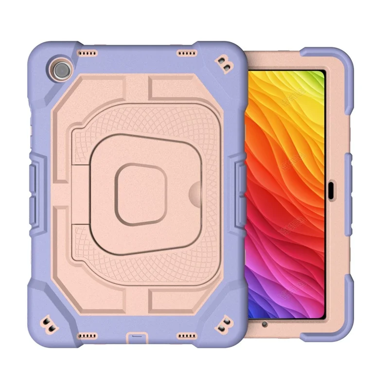 For Samsung Galaxy Tab A11 Case Kickstand Silicone + PC Shockproof Protective Tablet Cover - Purple + Rose Gold