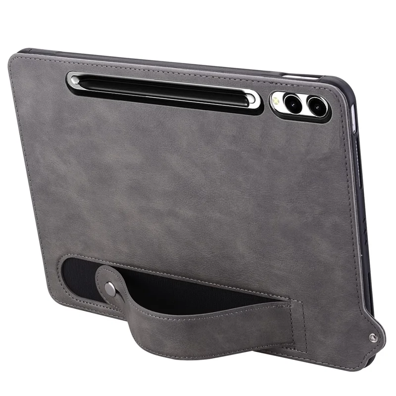 For Samsung Galaxy Tab S10 Ultra / S9 Ultra / S8 Ultra Case Hand Strap Kickstand Leather Tablet Cover - Grey