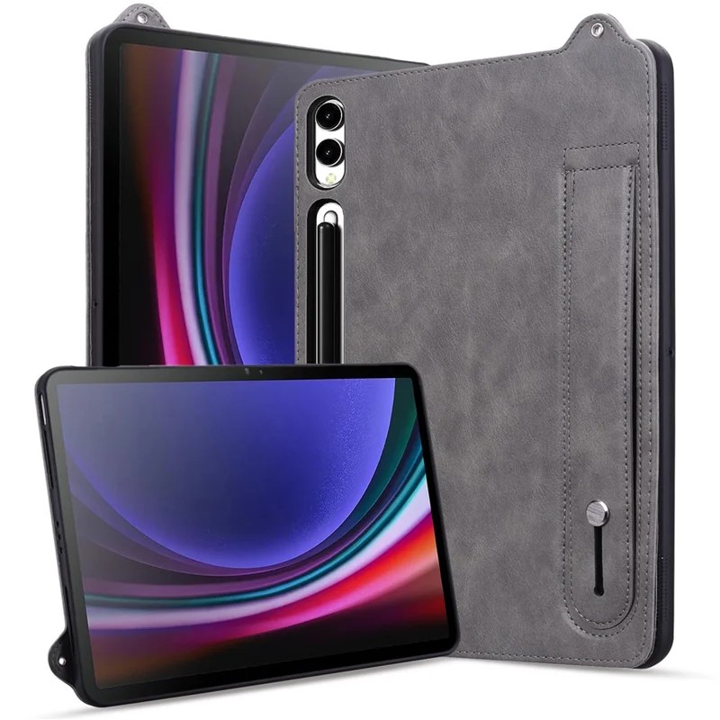 For Samsung Galaxy Tab S10 Ultra / S9 Ultra / S8 Ultra Case Hand Strap Kickstand Leather Tablet Cover - Grey