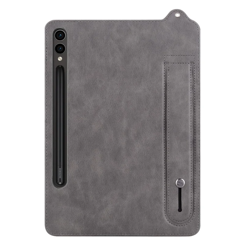 For Samsung Galaxy Tab S10 Ultra / S9 Ultra / S8 Ultra Case Hand Strap Kickstand Leather Tablet Cover - Grey