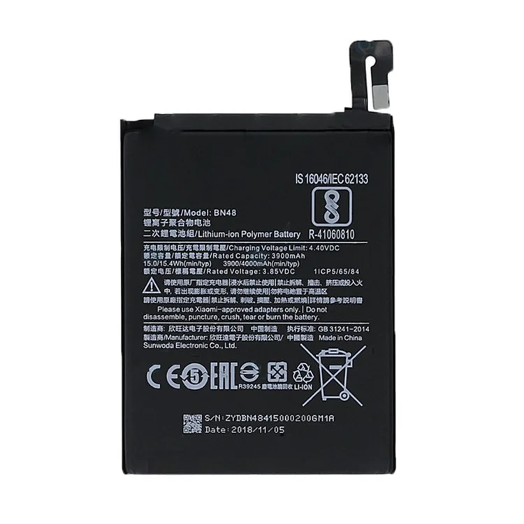 For Xiaomi Redmi Note 6 Pro 3.85V 3900mAh Rechargeable Li-ion Polymer Battery Phone Parts (Encode: BN48) (without Logo)
