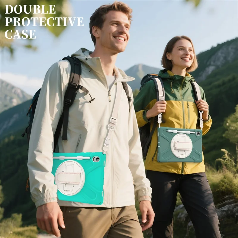 For Samsung Galaxy Tab S11 Kickstand Case TPU PC Silicone Tablet Cover with Shoulder Strap - Emerald Green