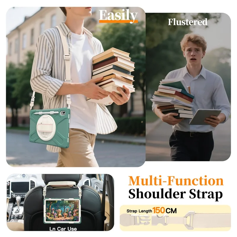 For Samsung Galaxy Tab S11 Kickstand Case TPU PC Silicone Tablet Cover with Shoulder Strap - Emerald Green