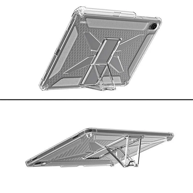 For Samsung Galaxy Tab S11 Clear Case Kickstand Shockproof TPU + PC Tablet Cover with Pen Slot