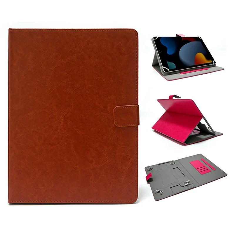 For 9 - 10 Inch Tablets Case with Stand Card Holder Universal Hook Design Leather Cover - Brown