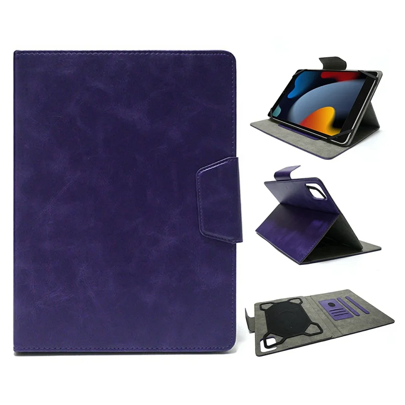 For 9 - 10 Inch Tablets Case with Stand Card Holder Universal Silicone Leather Cover - Purple