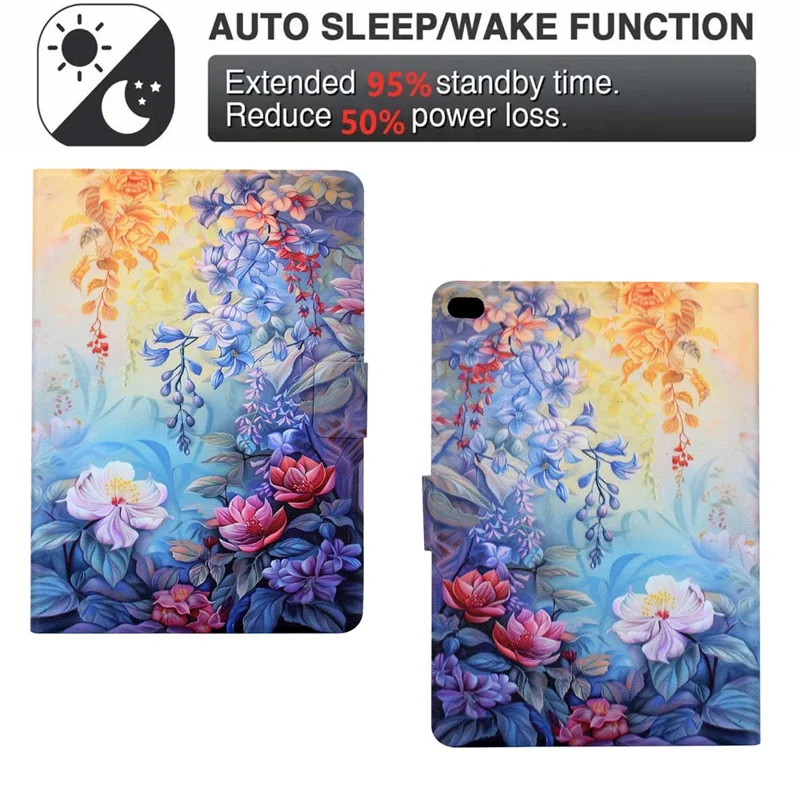Leather Case for iPad 9.7-inch (2018) / (2017) / iPad Air 2 / Air (2013) Pattern Painting Card Slots Stand Cover with Auto Sleep / Wake - Blossom