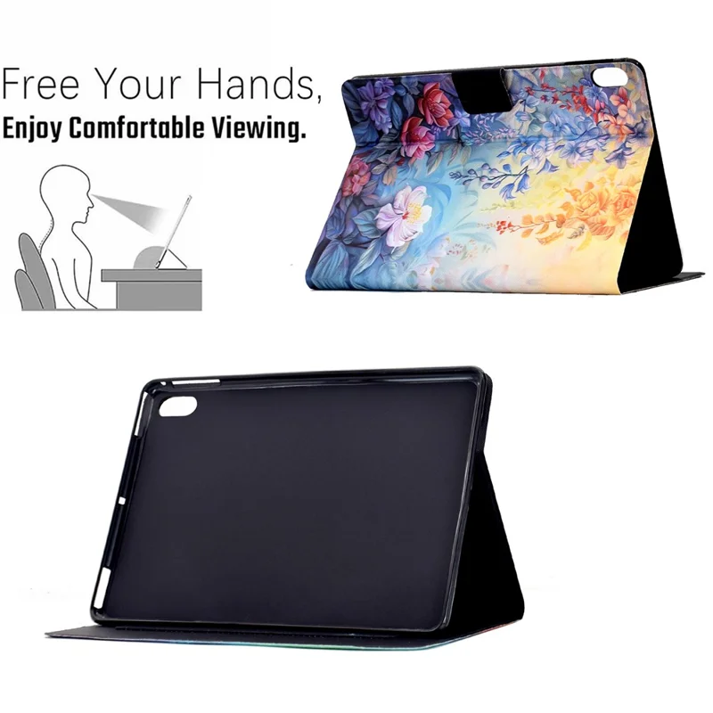 لـ iPad (2025) / 10.9 بوصة (2022) غطاء جلد بألوان زاهية مع بطاقات وفتحة للوقوف تلقائي الإغلاق / الاستيقاظ - تفتح الزهور