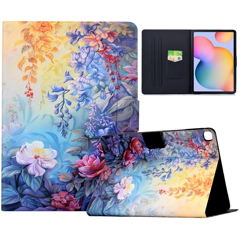 Leather Case for Samsung Galaxy Tab S6 Lite (2024) SM-P610 615 / (2022) / (2020) Pattern Painting Card Slots Stand Cover with Auto Sleep / Wake - Blossom