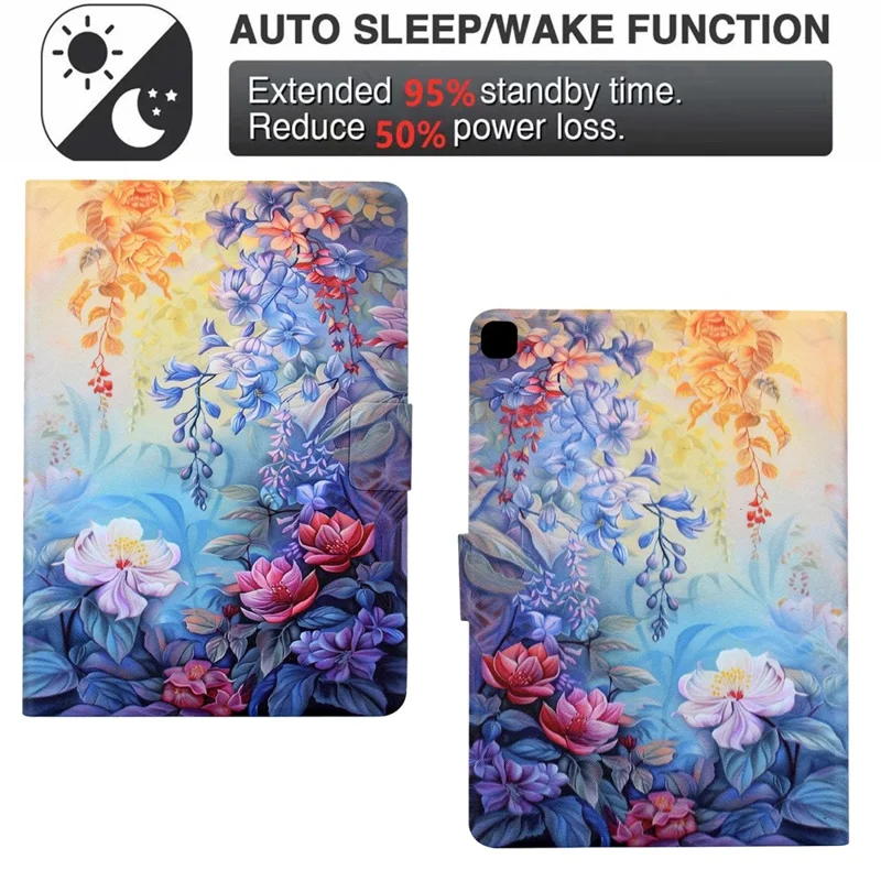 Leather Case for Samsung Galaxy Tab S6 Lite (2024) SM-P610 615 / (2022) / (2020) Pattern Painting Card Slots Stand Cover with Auto Sleep / Wake - Blossom