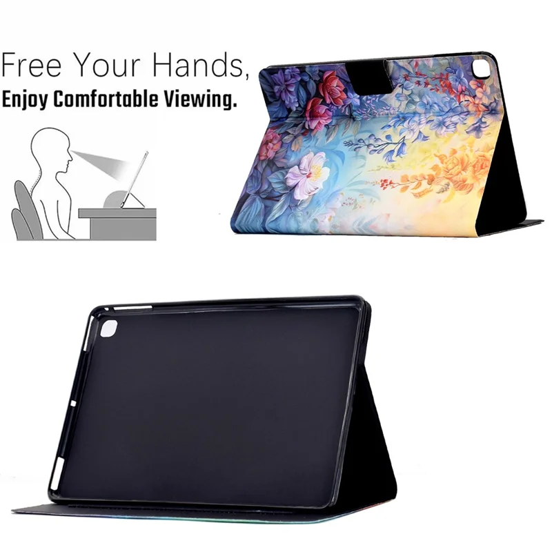 Leather Case for Samsung Galaxy Tab S6 Lite (2024) SM-P610 615 / (2022) / (2020) Pattern Painting Card Slots Stand Cover with Auto Sleep / Wake - Blossom