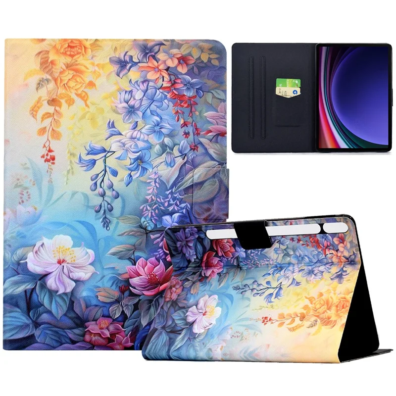Leather Case for Samsung Galaxy Tab S10 Lite / S10 FE / S9 FE / S9 Pattern Painting Card Slots Stand Tablet Cover with Auto Sleep / Wake - Blossom