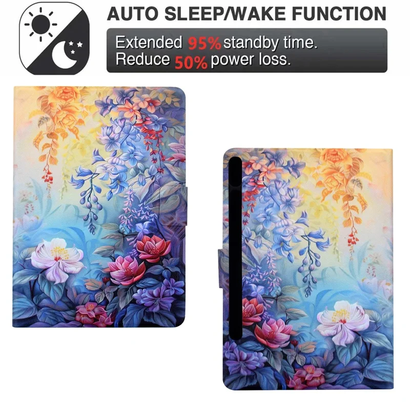 Leather Case for Samsung Galaxy Tab S10 Lite / S10 FE / S9 FE / S9 Pattern Painting Card Slots Stand Tablet Cover with Auto Sleep / Wake - Blossom