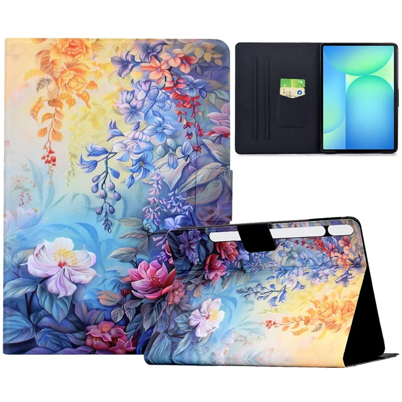 For Samsung Galaxy Tab S10 FE+ Case Colorful Pattern Painting Card Slots Stand Leather Tablet Cover with Auto Sleep  /  Wake - Blossom