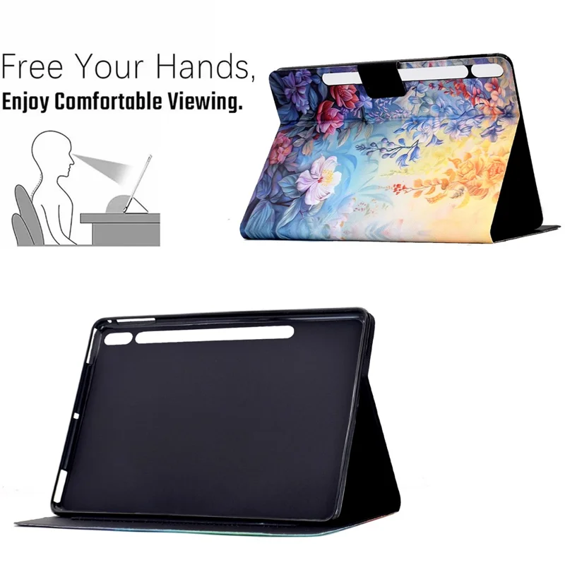 For Samsung Galaxy Tab S10 FE+ Case Colorful Pattern Painting Card Slots Stand Leather Tablet Cover with Auto Sleep  /  Wake - Blossom