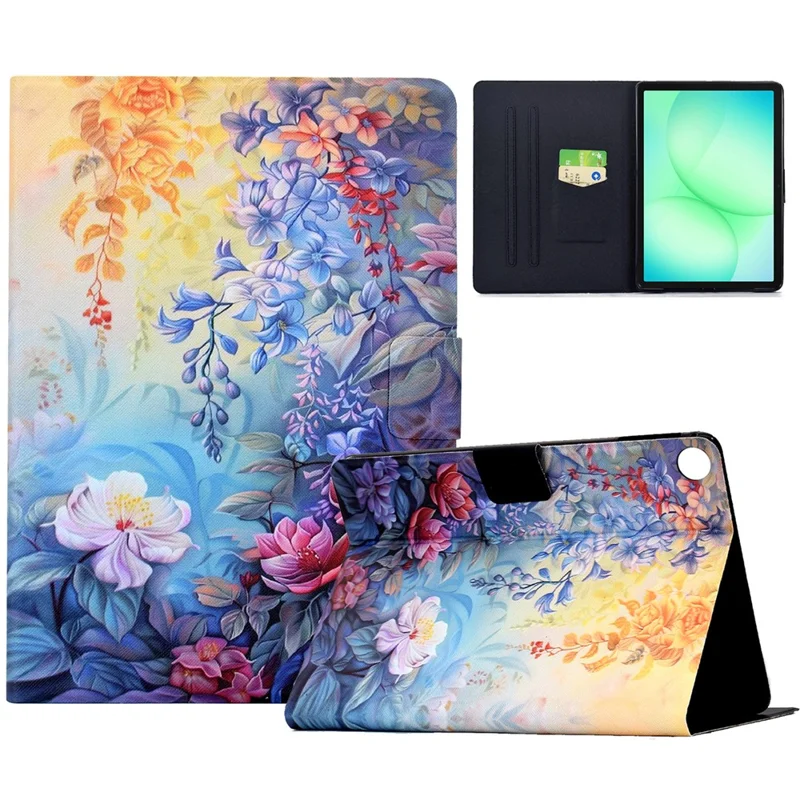 For Samsung Galaxy Tab A11+  /  A9+ Case Colorful Pattern Painting Card Slots Stand Leather Tablet Cover with Auto Sleep  /  Wake - Blossom