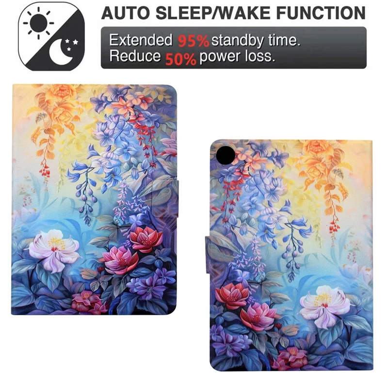 For Samsung Galaxy Tab A11+  /  A9+ Case Colorful Pattern Painting Card Slots Stand Leather Tablet Cover with Auto Sleep  /  Wake - Blossom